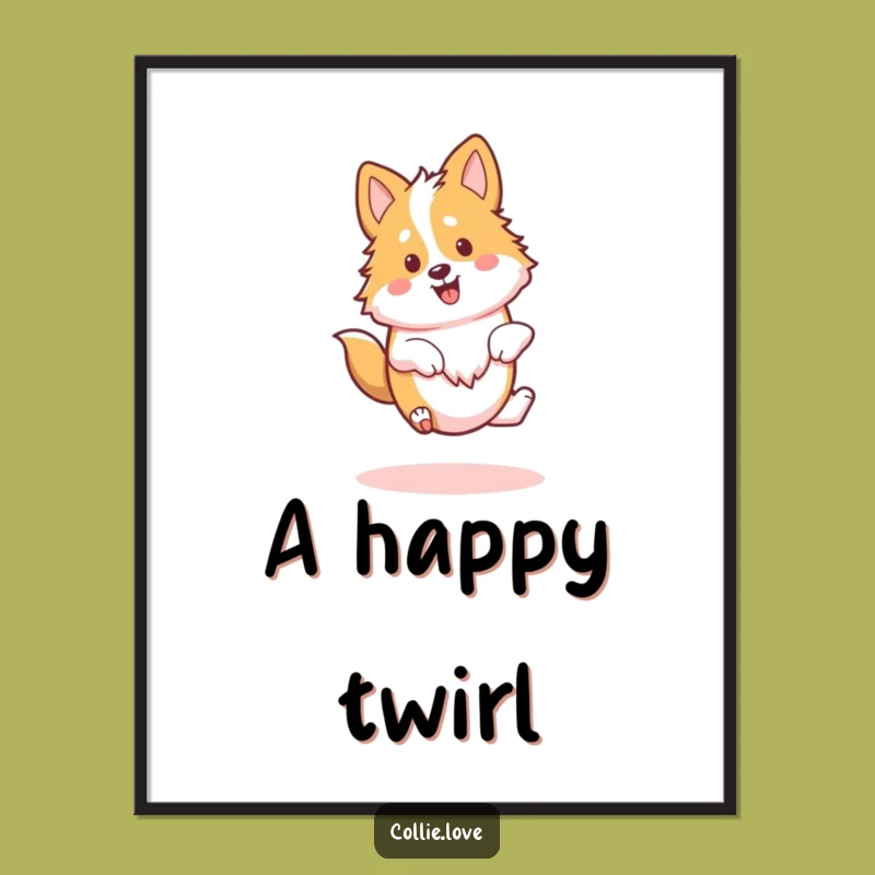 Funny Kawaii Collie Digital Art, Joyful Spin Printable, Instant Collie Decor Gift