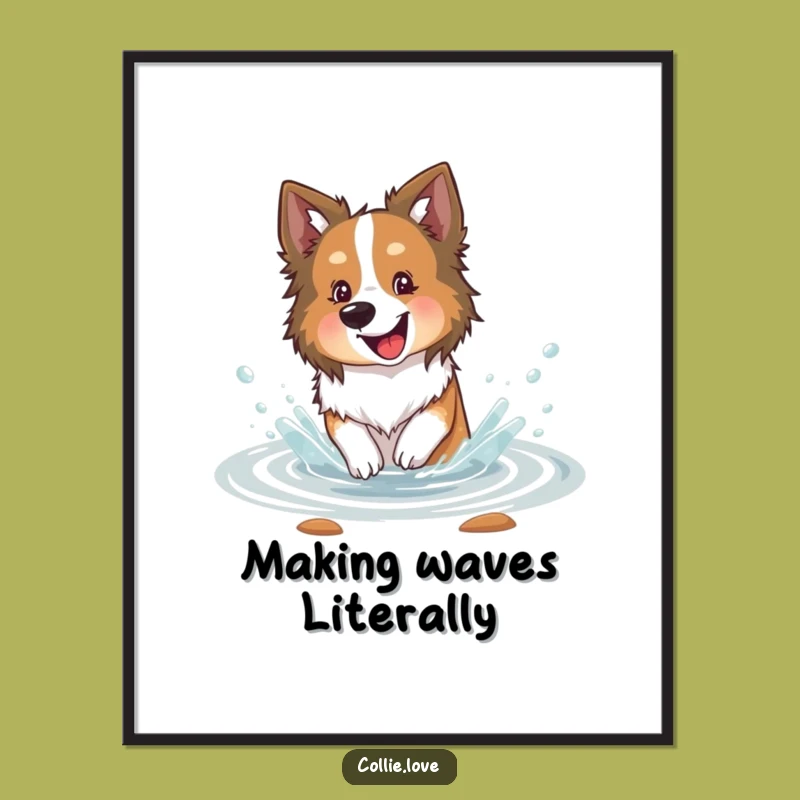 Happy Collie Stream Splashing Digital Art: Instantly Downloadable Watery Bliss