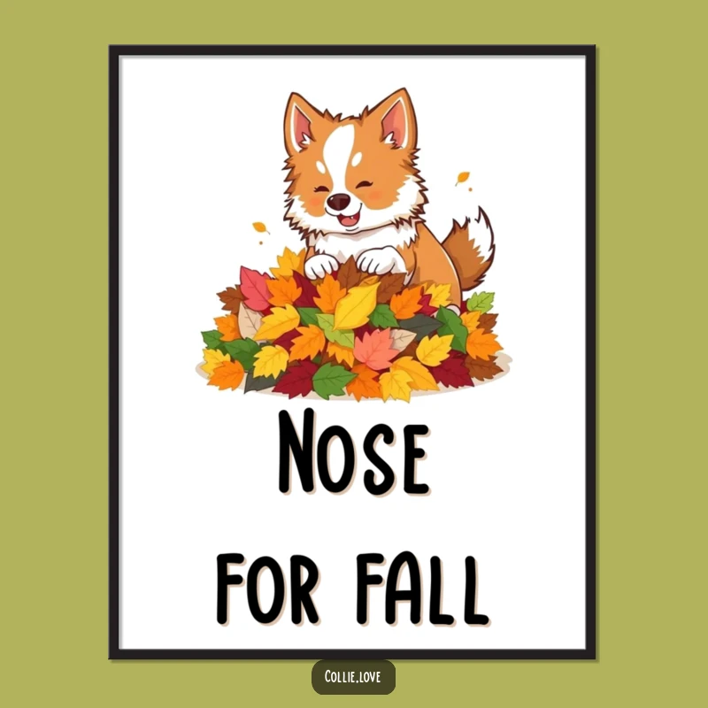Funny Collie Leaf Pile Digital Art: Playful Printable for Autumn Decor