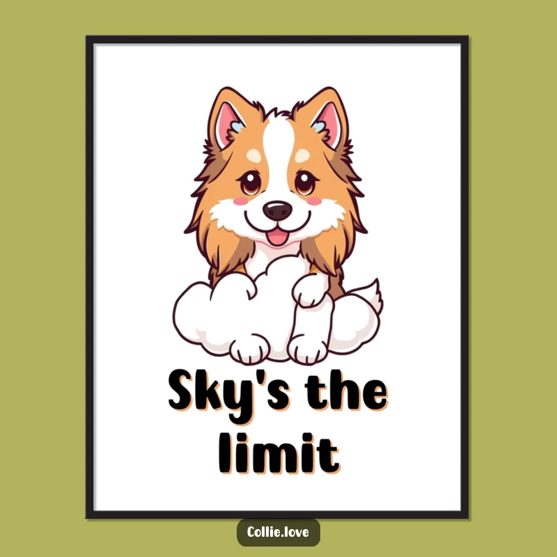 Funny Kawaii Collie Digital Art, Cloud Peeker Printable, Instant Collie Decor Gift