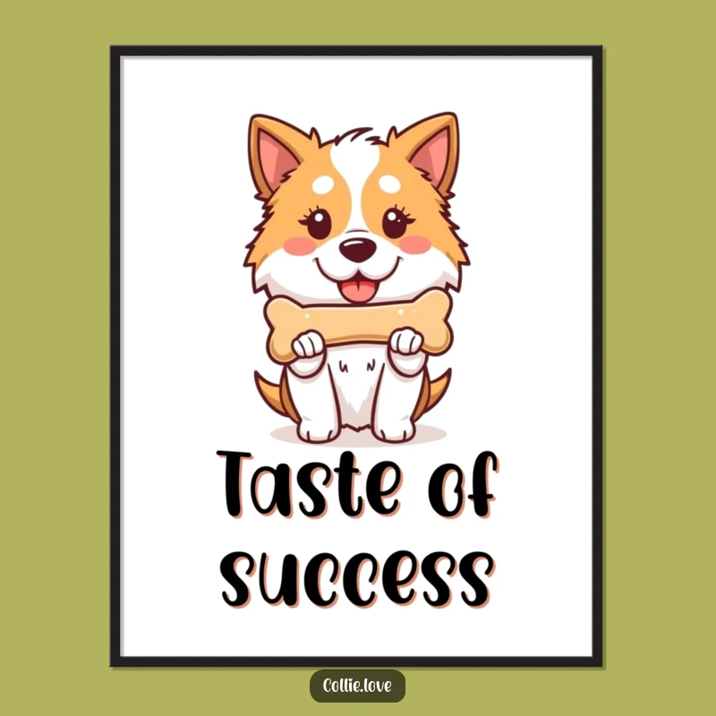 Funny Kawaii Collie Digital Art, Proud Dog Bone Printable, Instant Collie Decor Gift