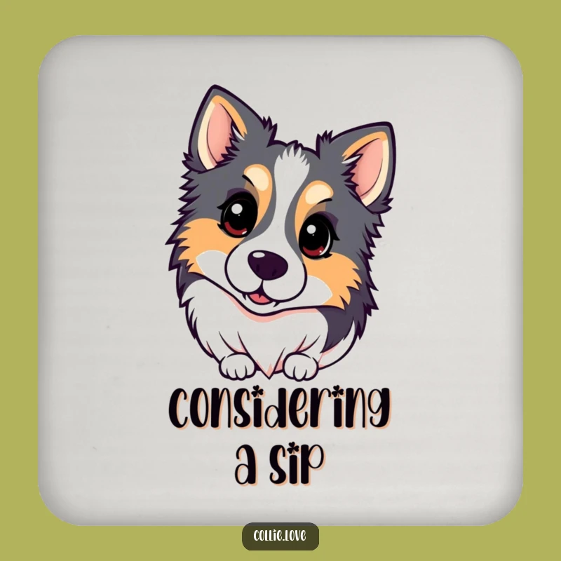 Funny Kawaii Collie Coasters: Set of Inquisitive Head Tilt, Perfect Funny Gift