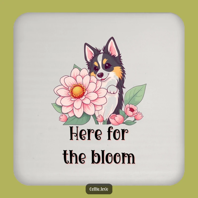 Funny Collie Flower Peek Coaster Set: Sip with Canine Whimsy