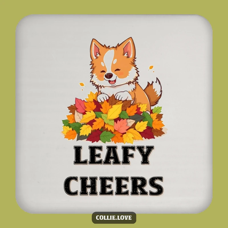 Funny Collie Leaf Pile Drink Coaster: Playful Protection for Your Surfaces