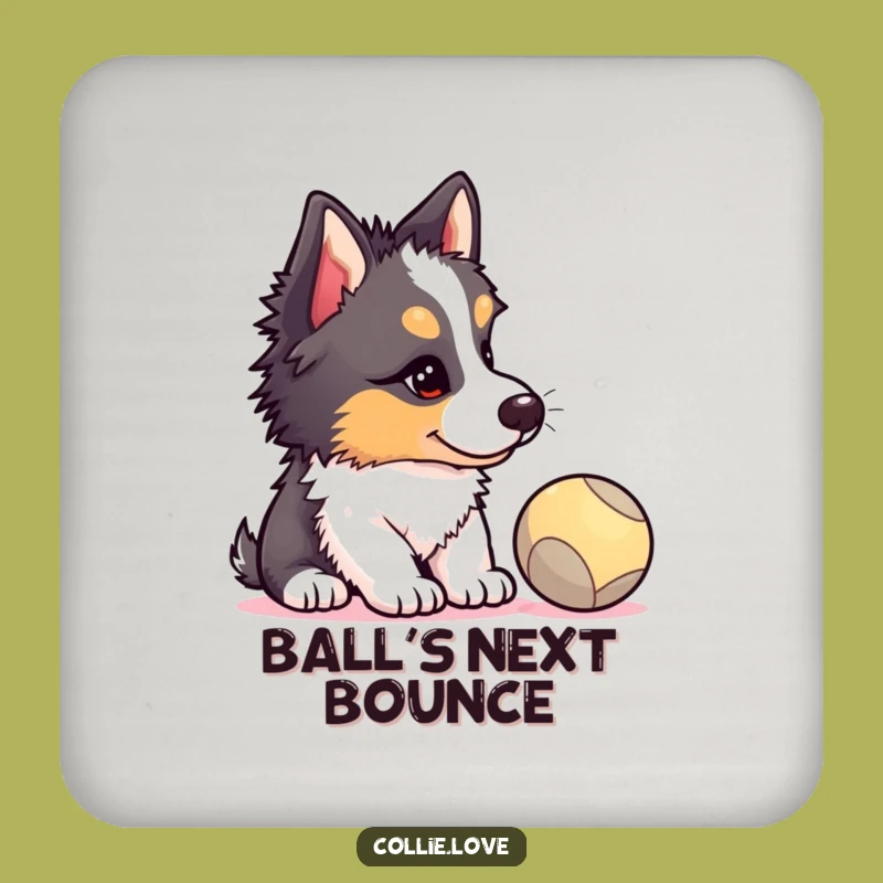 Funny Collie Puppy Ball Watcher Coaster - Hilarious Dog Table Protector