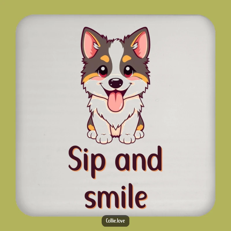 Funny Happy Collie Panting Coaster Set: Sip with Canine Joy