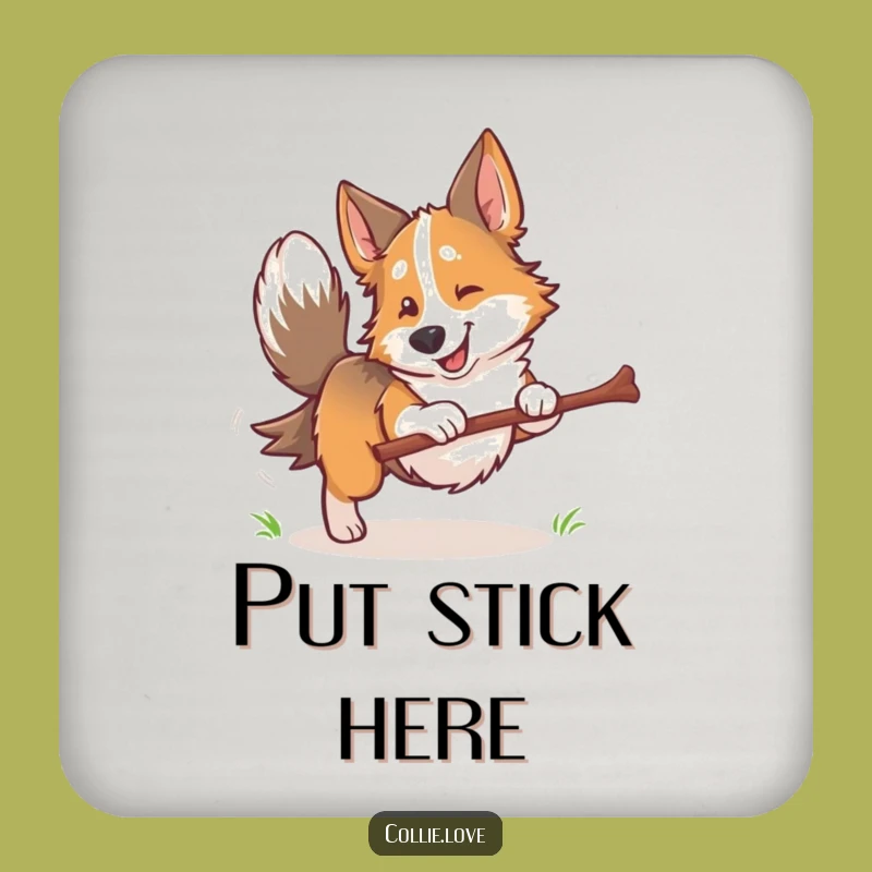 Funny Collie Dog Fetching Stick Coaster: Protect Surfaces with Canine Charm