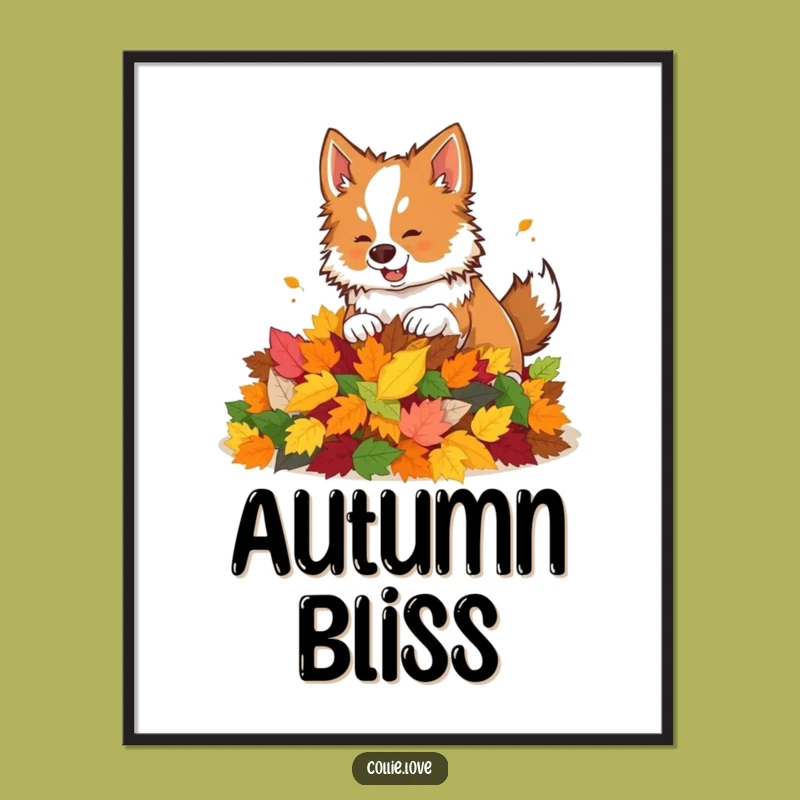 Funny Collie Leaf Pile Poster: Playful Autumn Wall Art for a Humorous Gift