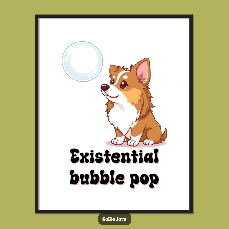 Funny Collie Dog Poster: Curious Bubble Gaze Art, Whimsical Wall Decor and Humorous Gift