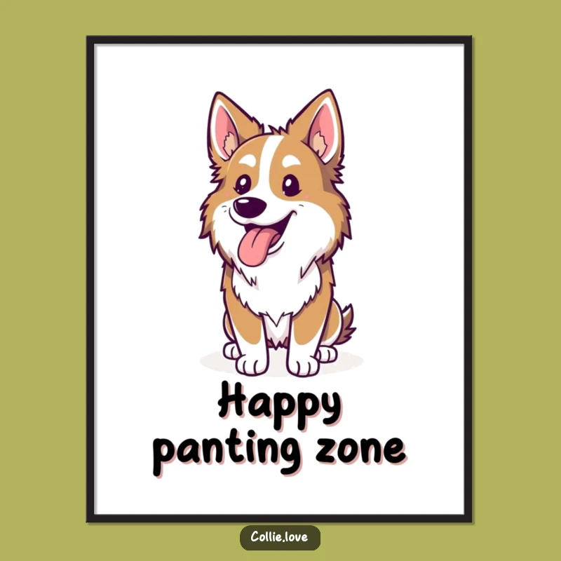 Funny Collie Panting Poster - Hilarious Dog Runner Art Print