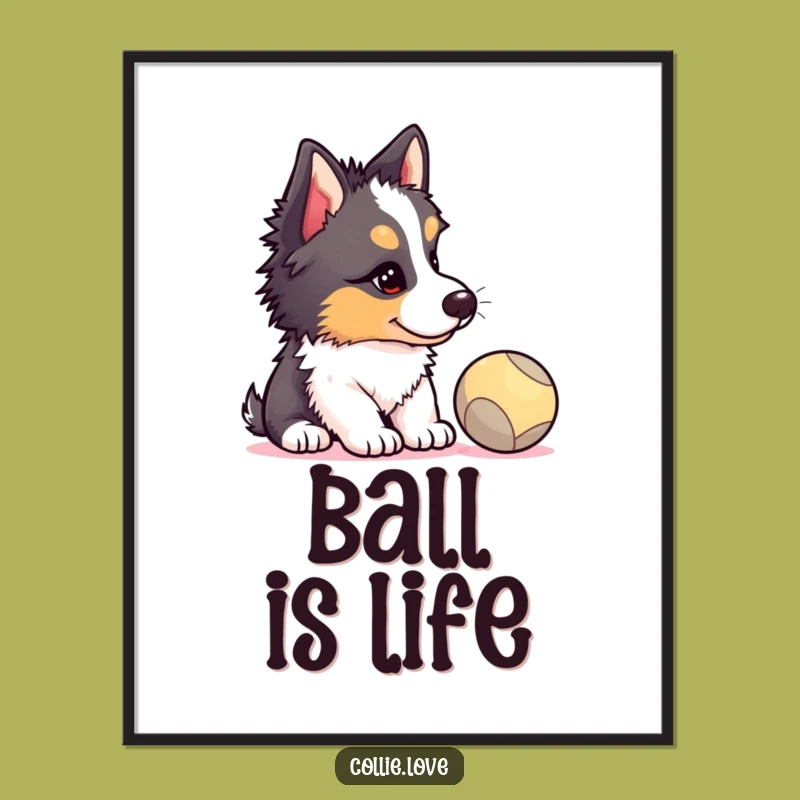 Funny Collie Puppy Ball Focus Poster - Hilarious Dog Art Print
