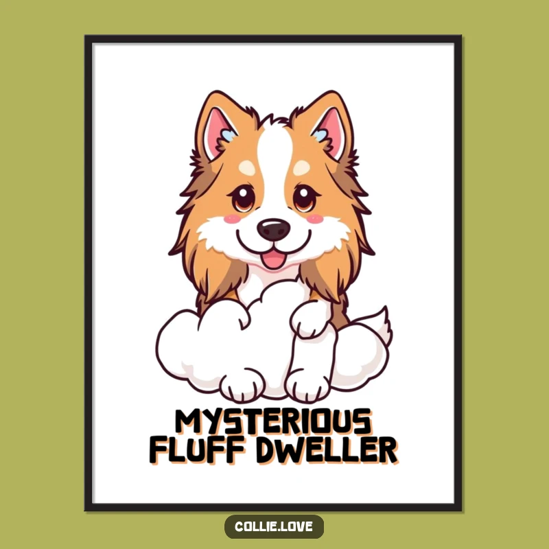 Funny Kawaii Collie Poster, Cloud Peeker Art, Whimsical Collie Decor Gift