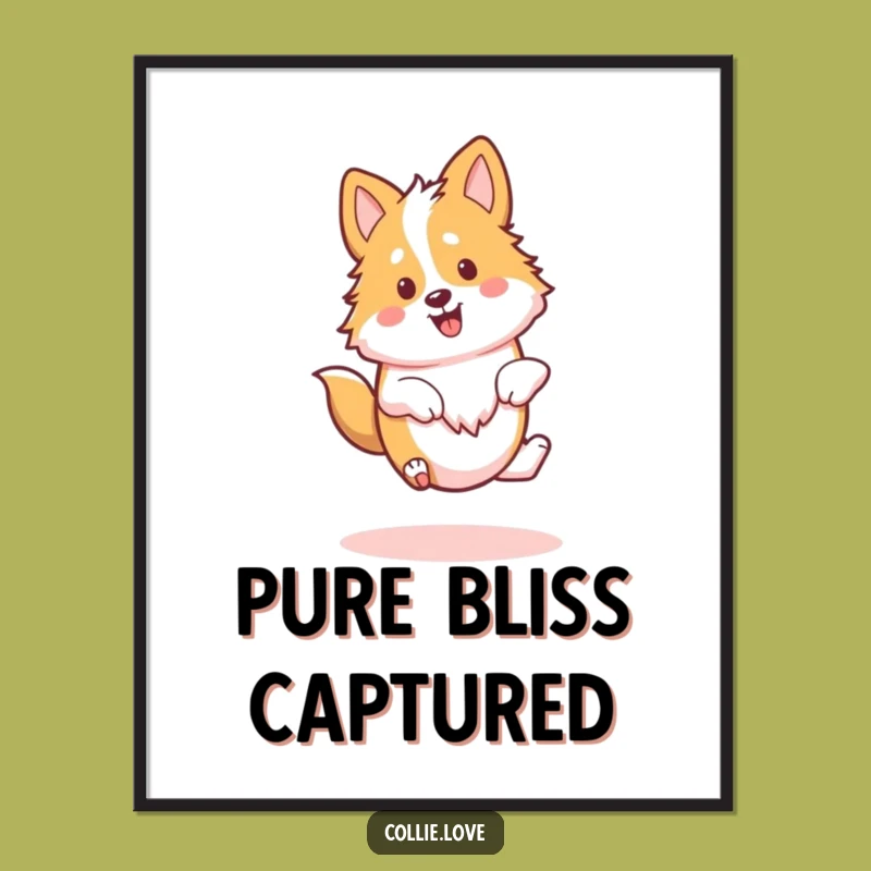 Funny Kawaii Collie Poster, Joyful Spin Wall Art, Whimsical Collie Decor Gift