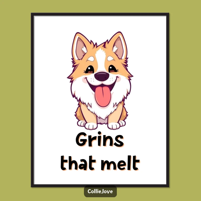 Funny Kawaii Collie Poster: Silly Grin Art, a Cheerful Funny Gift