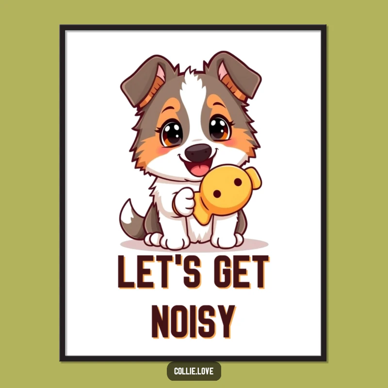 Happy Collie Squeaky Toy Poster: Bring Eager Joy to Your Walls