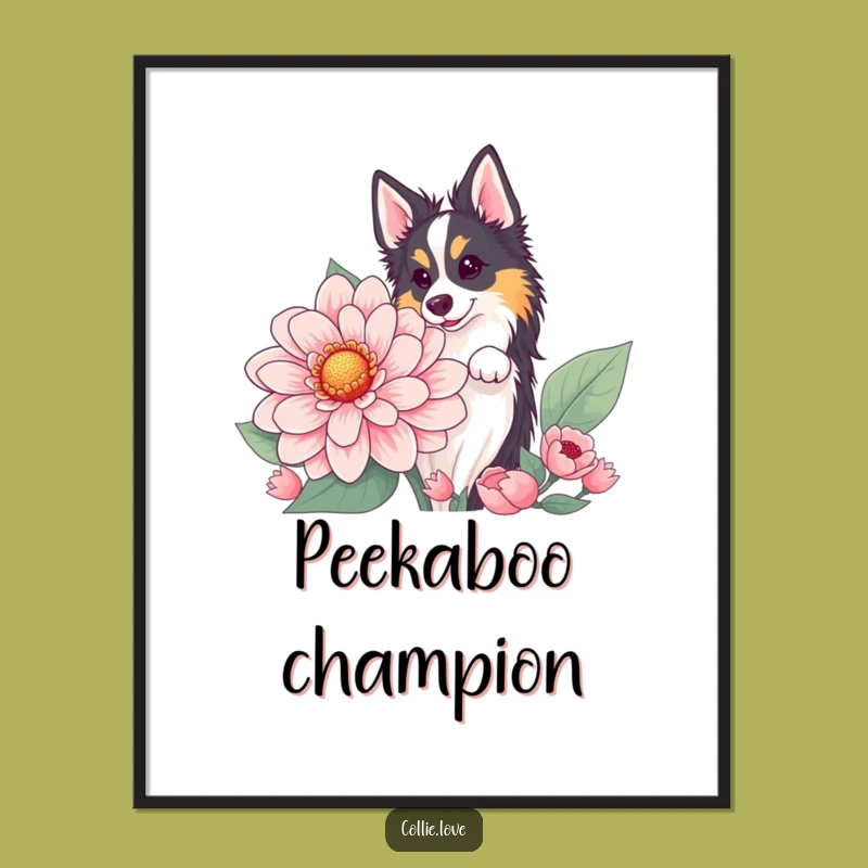 Funny Collie Flower Peek Poster: Enchanting Wall Art for Dog Lovers