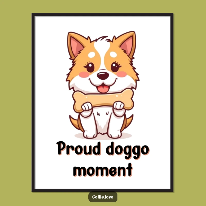 Funny Kawaii Collie Poster, Proud Proud Dog Bone Art, Adorable Collie Wall Decor Gift