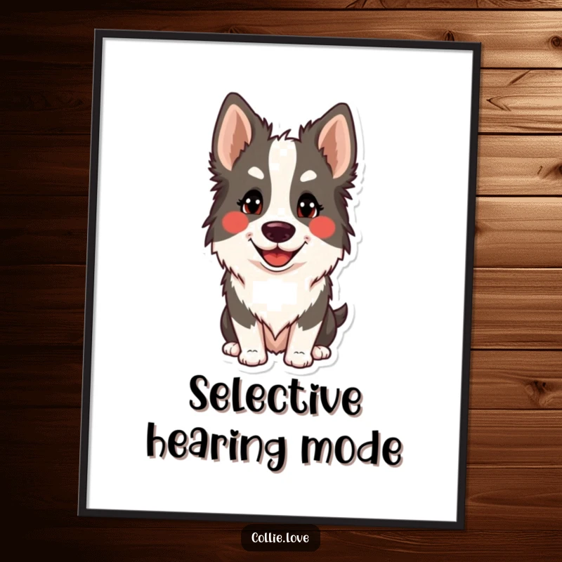 Funny Collie head tilt poster featuring a dog's charmingly tilted head and happy expression. Great wall art funny gift.