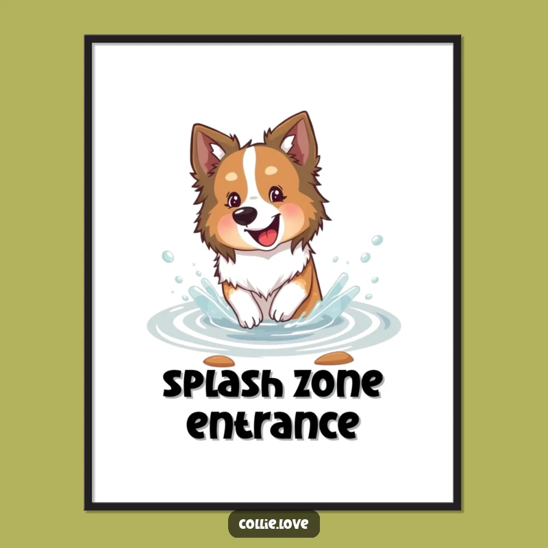 Happy Collie Stream Splashing Poster: Bring Joyful Water Scenes to Your Walls