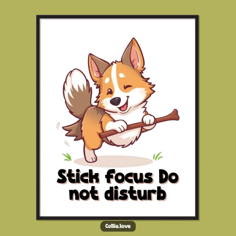 Funny Collie Dog Fetching Stick Poster: Bring Joyful Canine Energy to Your Walls