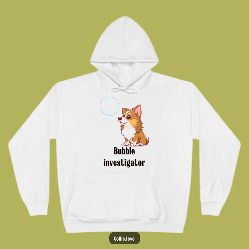 Cozy Funny Collie Dog Hoodie: Curious Bubble Gazing Design, Warm and Humorous Gift