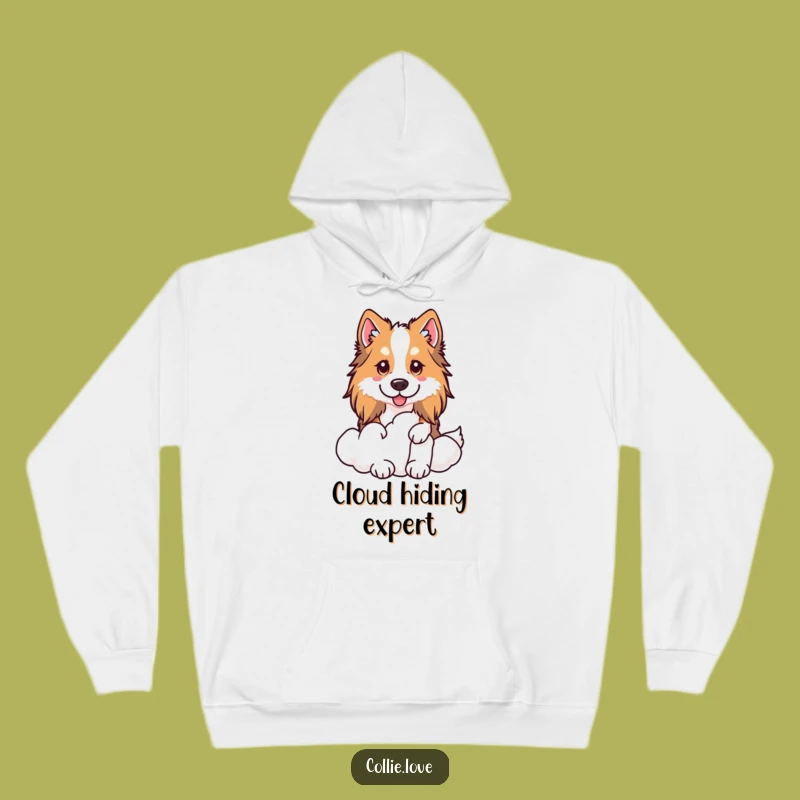 Cozy Funny Kawaii Collie Hoodie, Cloud Peeker Surprise, Warm Collie Comfort Gift