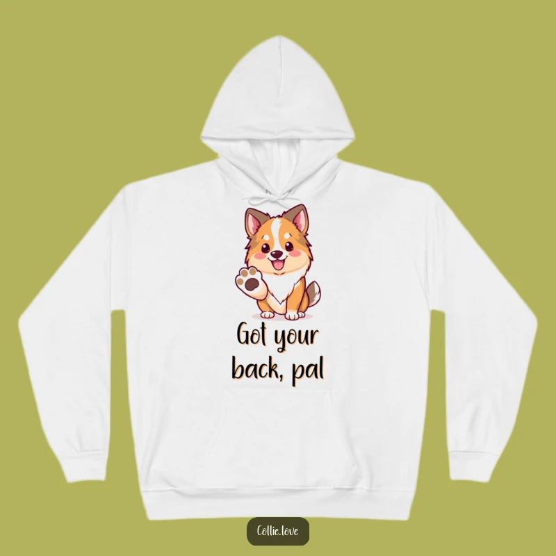 Cozy Funny Kawaii Collie Hoodie, Friendly Paw Offer, Warm Collie Comfort Gift