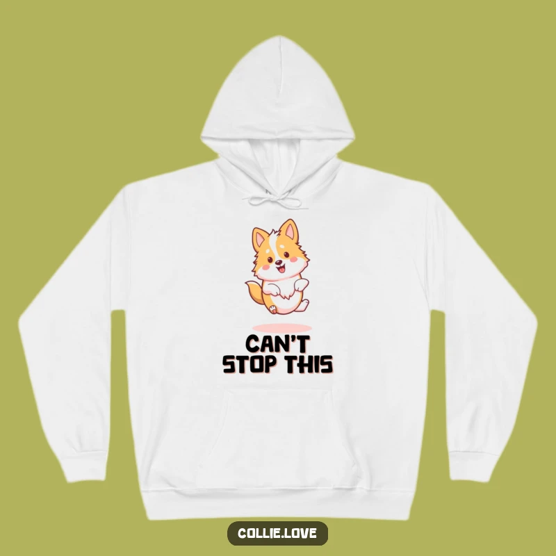 Cozy Funny Kawaii Collie Hoodie, Joyful Spin, Warm Collie Comfort Gift