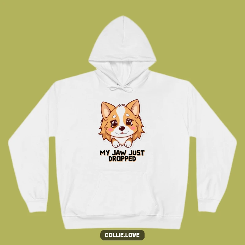 Cozy Funny Kawaii Collie Hoodie, Shocked Ears Flopped, Warm Collie Apparel Gift
