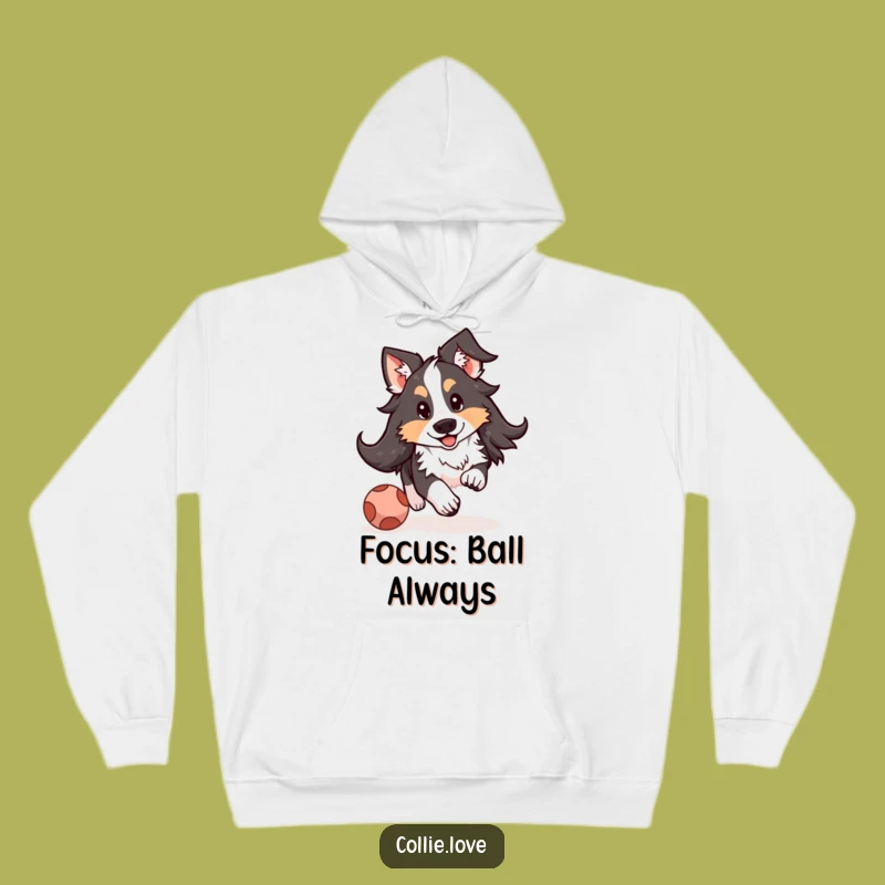 Funny Kawaii Collie Floppy Ears Hoodie - Cozy Dog Chasing Ball Sweatshirt