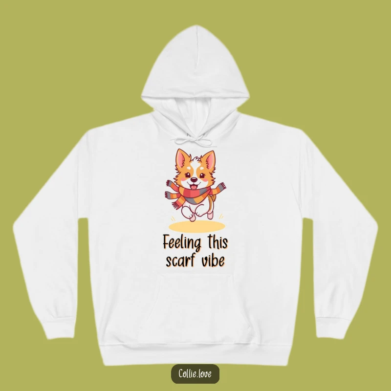 Funny Kawaii Collie Scarf Hoodie - Cozy Festive Dog Running Sweatshirt