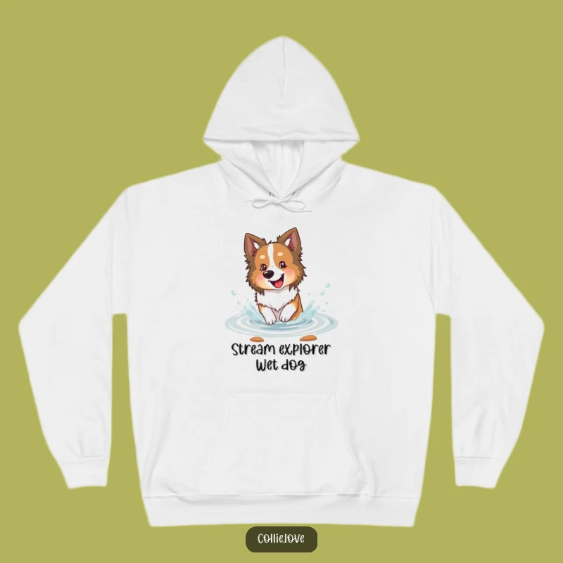 Cozy Collie Stream Splashing Hoodie: Stay Warm with Watery Fun