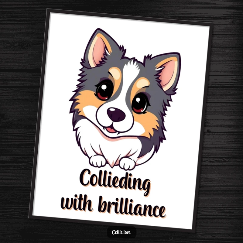 Funny Free Printable Wall Art: Adorable Kawaii Collie with inquisitive head tilt, perfect for dog-themed room decor.