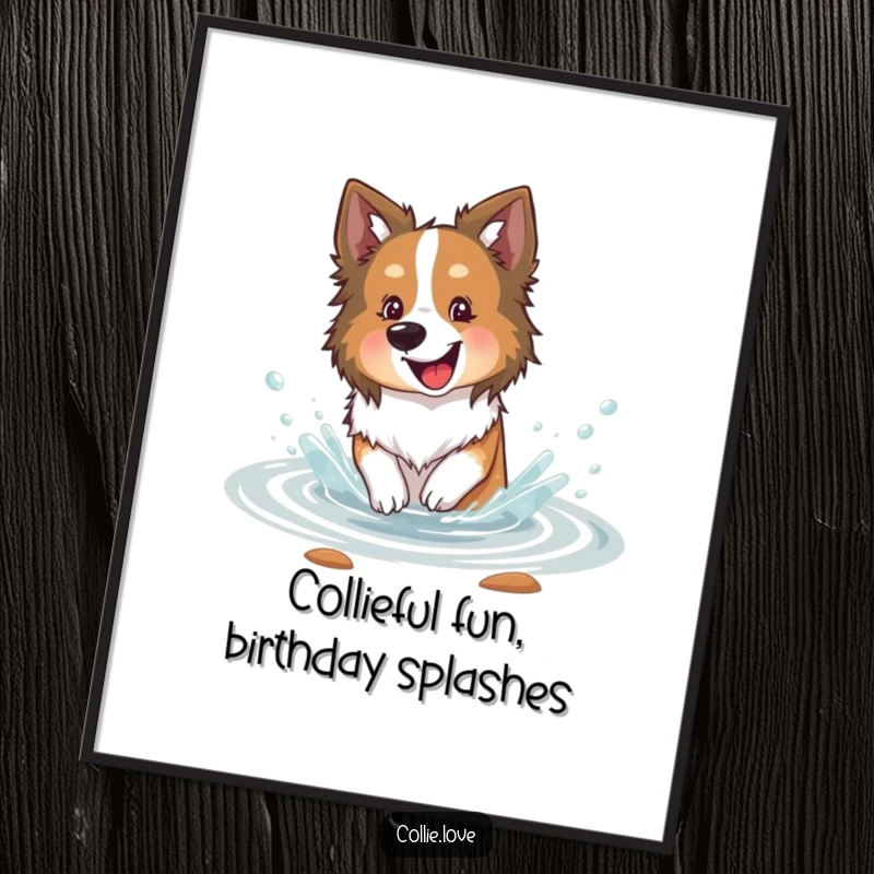 Funny Free Printable Wall Art: A Collie dog having a blast splashing in shallow stream water.