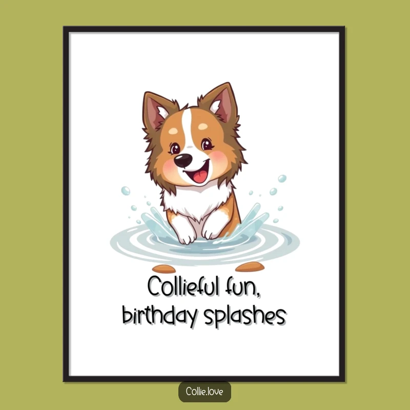 Funny Free Printable Wall Art: Splashing Collie Dog, Joyful Water Art Downloadable