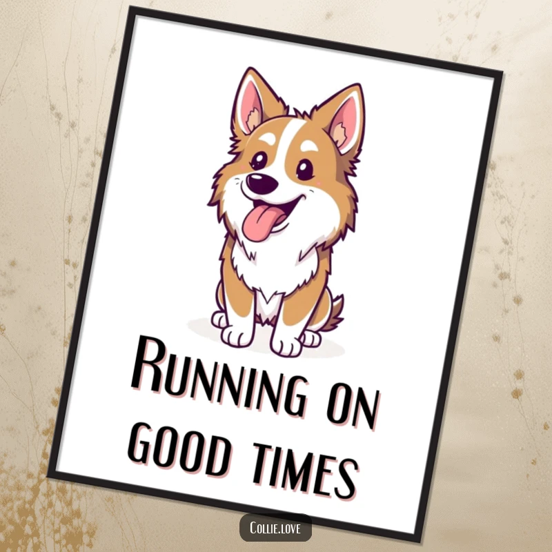 Funny Free Printable Collie Wall Art: A panting Collie dog with its tongue out, embodying the pure happiness and exhaustion after a good run.