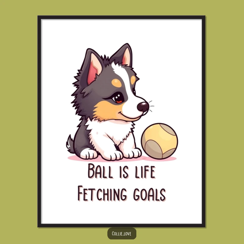 Free Printable Collie Puppy Wall Art: Funny Dog Ball Watching Downloadable Decor