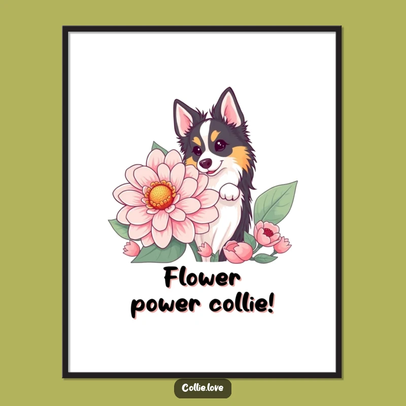 Free Printable Collie Wall Art: Flower Peek Downloadable Whimsy