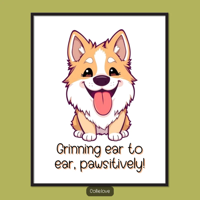 Free Printable Wall Art: Silly Collie Grin, Goofy Dog Downloadable Decor