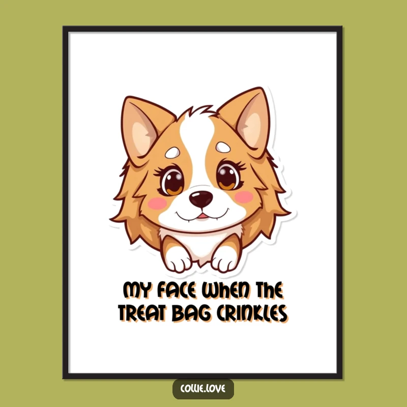 Free Printable Wall Art: Surprised Kawaii Collie - Funny Downloadable Art!
