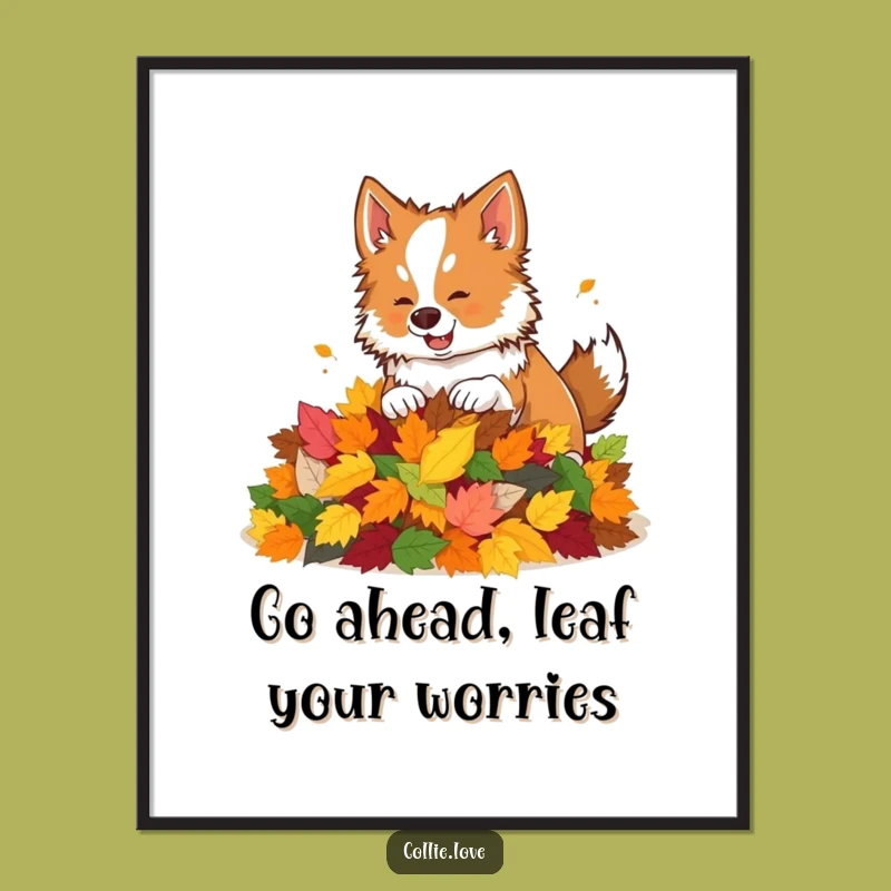Funny Free Printable Wall Art: Playful Collie Leaves - Whimsical Downloadable Decor