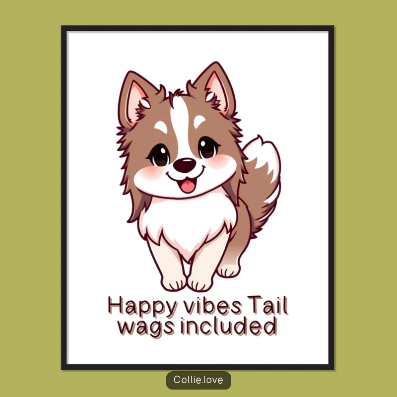 Free Printable Happy Collie Wall Art: Joyful Dog Wagging Tail Decor