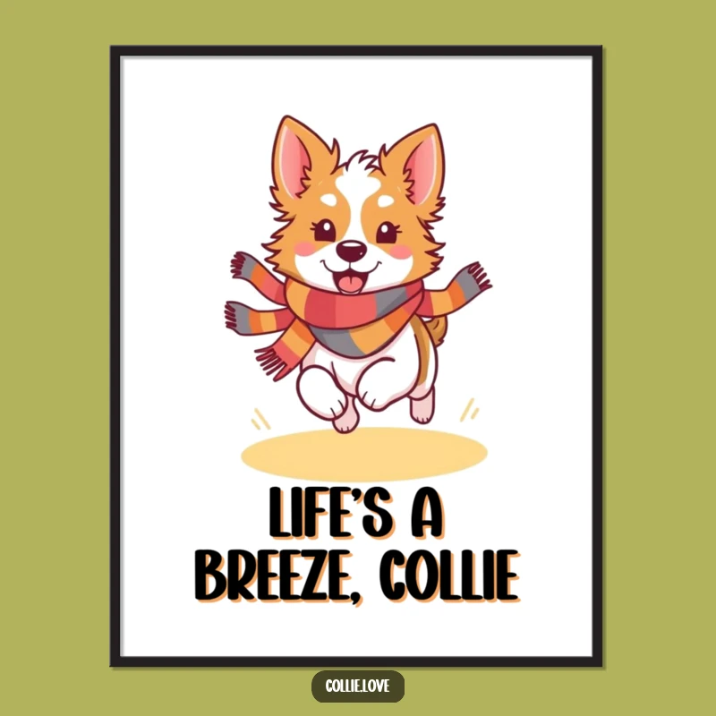Free Printable Collie Wall Art: Joyful Scarf Dog Running Downloadable Decor
