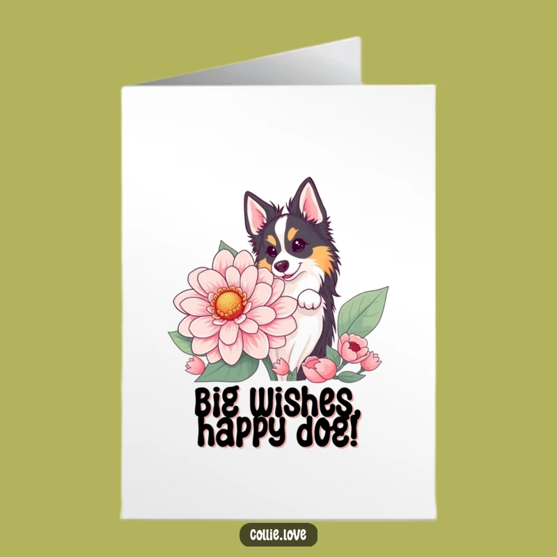 Free Printable Collie Birthday Card: Flower Peek Downloadable Fun