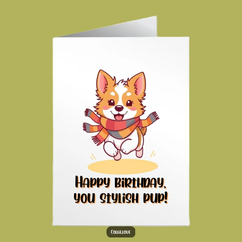 Free Printable Collie Birthday Card: Joyful Scarf Dog Running Downloadable Funny Gift
