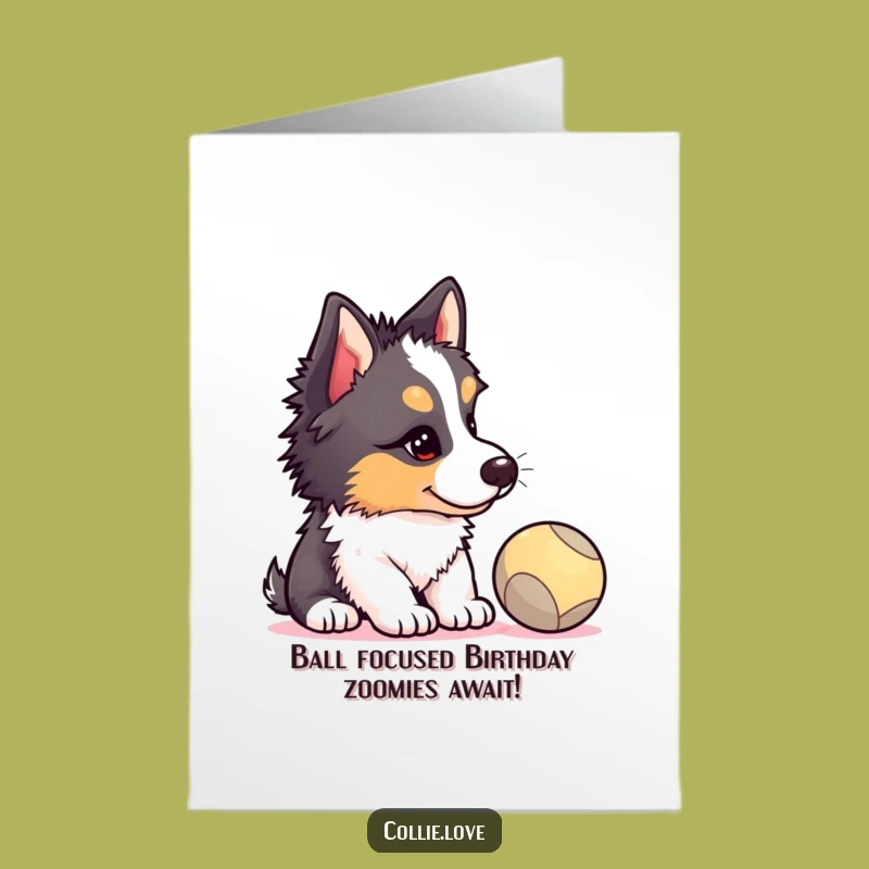 Free Printable Collie Puppy Birthday Card: Funny Dog Watching Ball Downloadable Gift