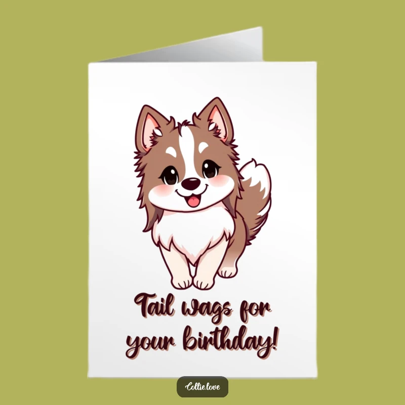 Free Printable Happy Collie Birthday Card: Joyful Dog Wagging Tail Gift