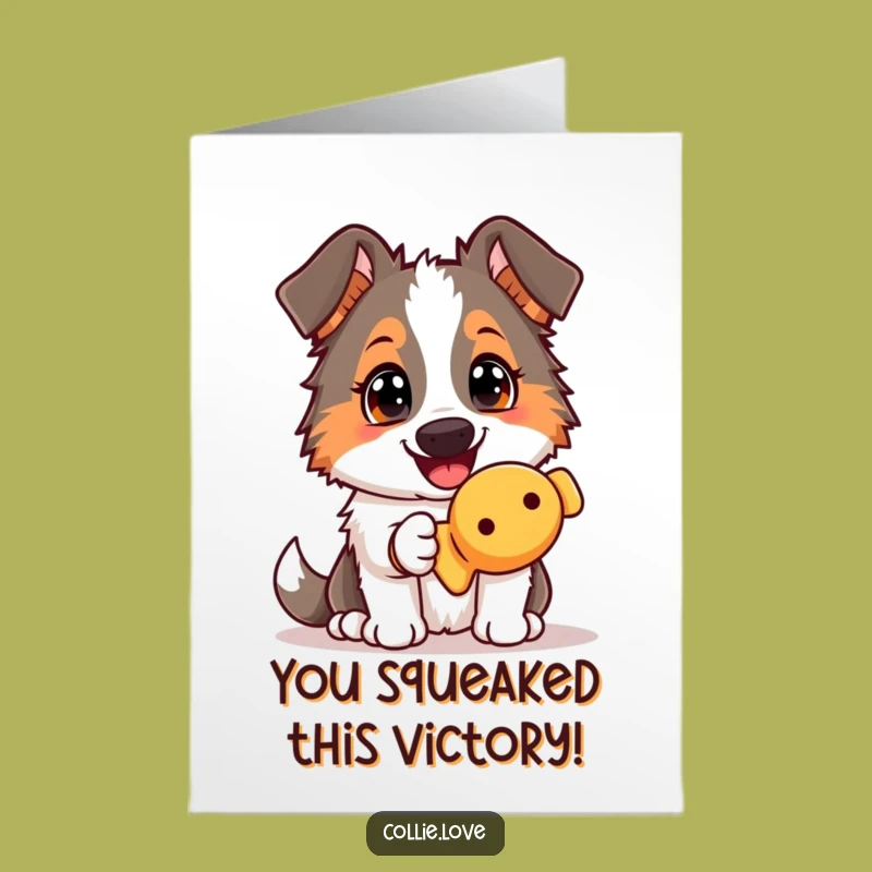 Free Printable Congrats Card: Funny Collie Squeaky Toy, Joyful Dog Downloadable