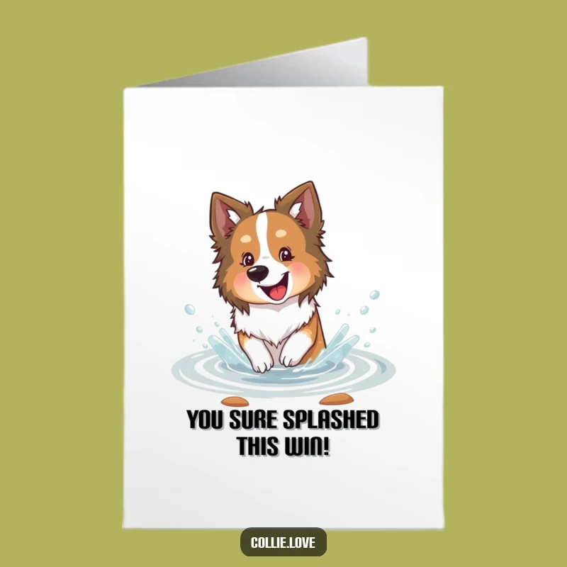 Free Printable Congrats Card: Funny Collie Stream Splash, Happy Dog Downloadable