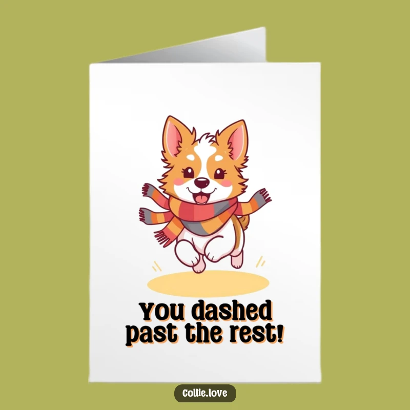 Free Printable Collie Congrats Card: Joyful Scarf Dog Running Downloadable Fun